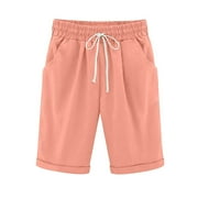 Summer Shorts for Women Cotton Linen Lightweight High Waisted Lounge Short Knee Length